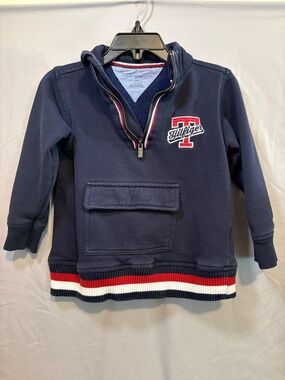 Tommy Hilfiger Kids Navy Pullover Hoodie with Red & White Trim